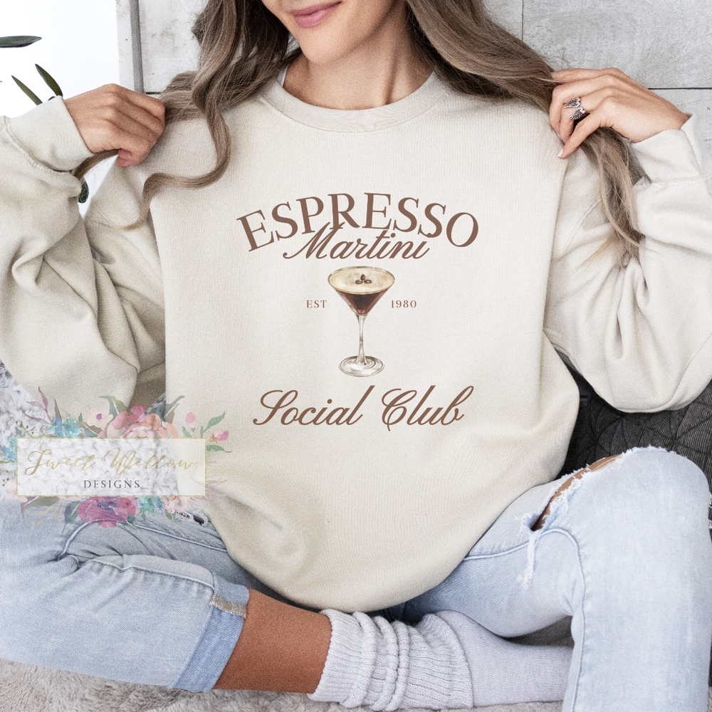 Espresso Martini Social Club Cozy Graphic Crewneck Sweatshirt NEW